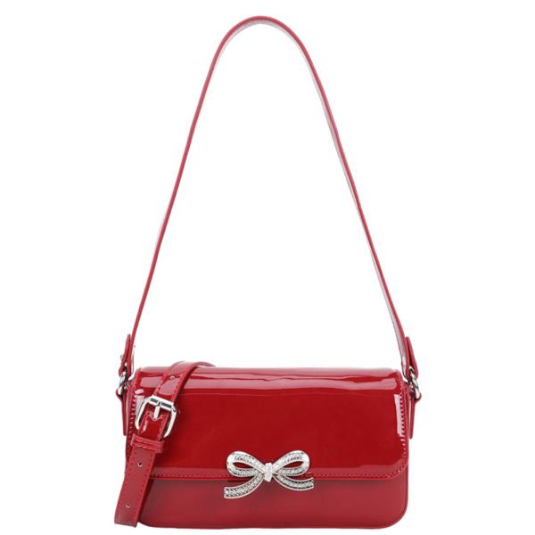 ENAMEL BOW ACCENT SHOULDER MINI CROSSBODY BAG