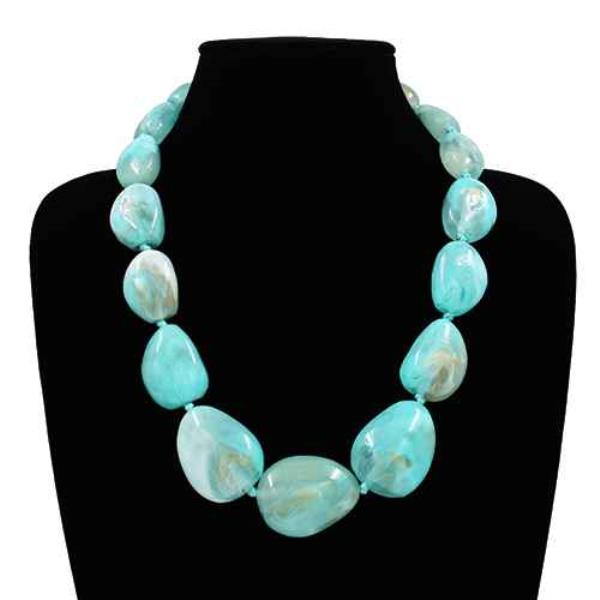 MARBLING STONE CHUNKY BEAD STATEMENT NECKLACE