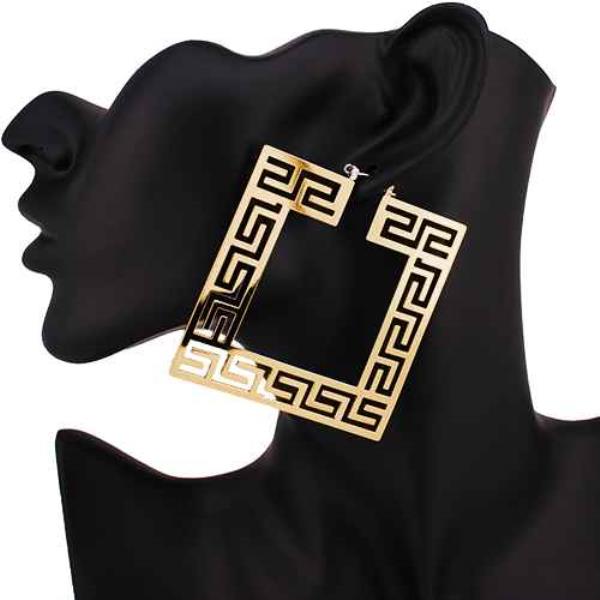 TEXTURED METAL GREEK KEY RECTANGLE DANGLE EARRING