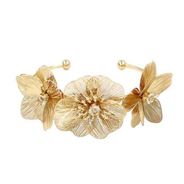 METAL FLOWER OPEN CUFF BRACELET