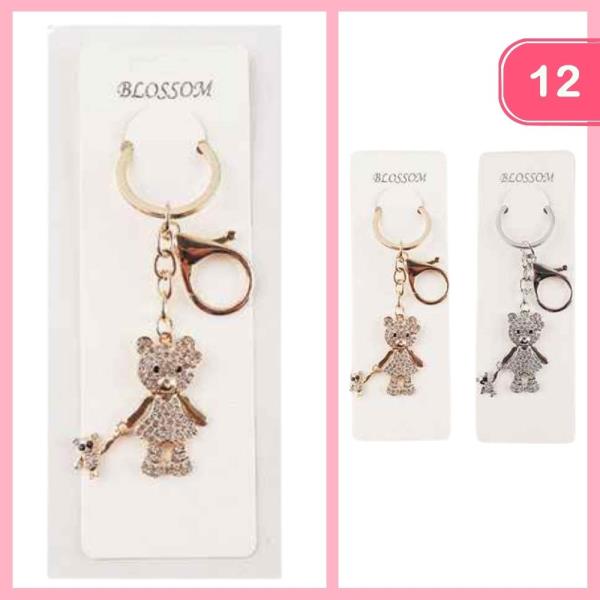 RHINESTONE TEDDY BEAR KEYCHAIN (12 UNITS)