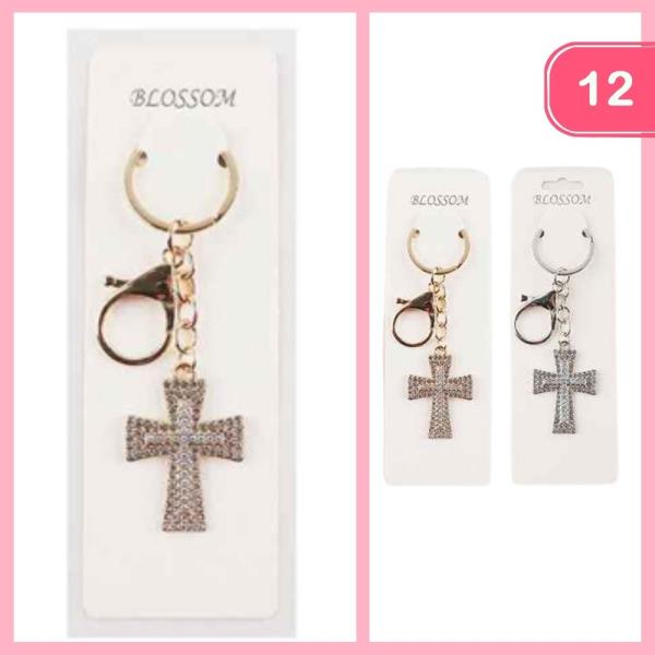 RHINESTONE CROSS KEYCHAIN (12 UNITS)
