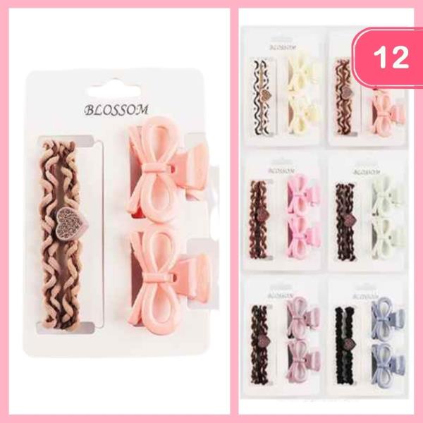 BOW HAIR CLAW CLIP HAIR TIE SET (12 UNITS)
