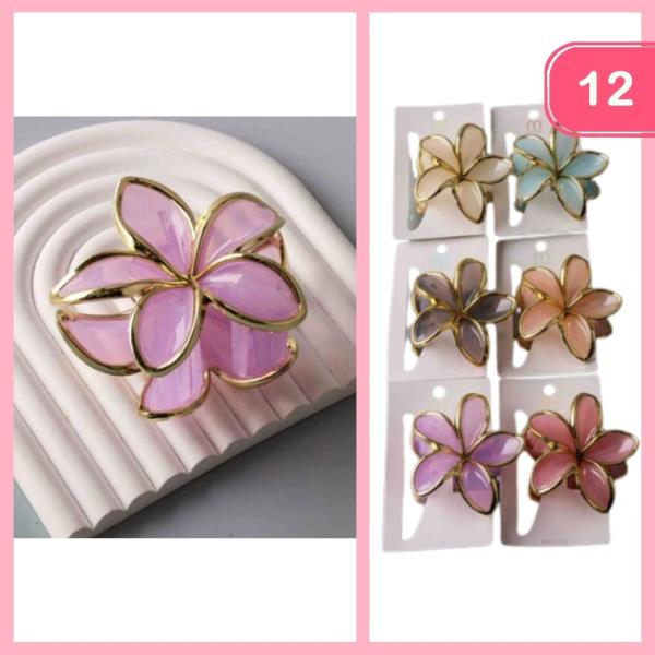 GOLD TRIM PLUMERIA HAIR CLAW CLIP (12 UNITS)