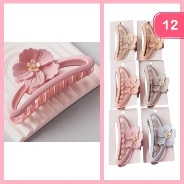 PEARL BLOSSOM HIBISCUS HANDLE CLAW CLIP (12 UNITS)