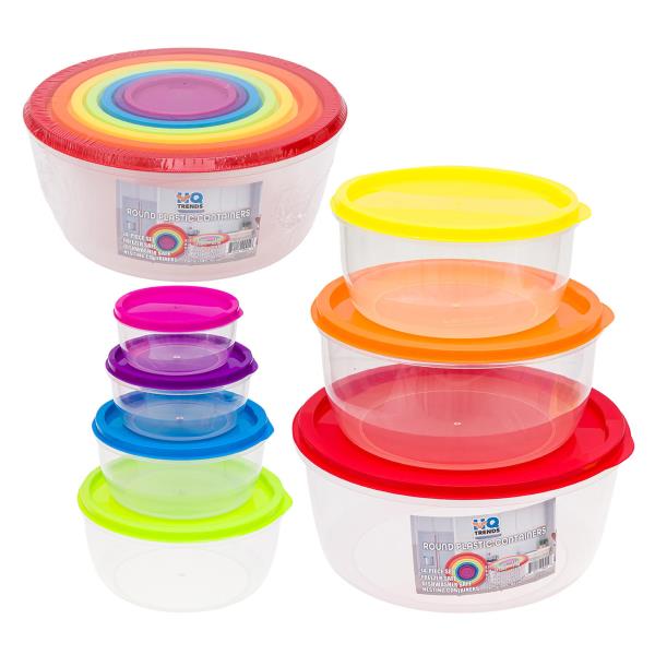 MQ TRENDS ROUND PLASTIC CONTAINERS, 14 PIECE SET