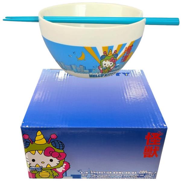 HELLO KITTY CERAMIC NOODLE BOWL WITH BAMBOO CHOPSTICKS