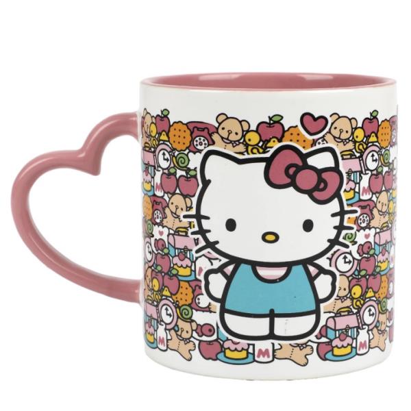HELLO KITTY PINK ON SHAPED HEART HANDLE CERAMIC CUP