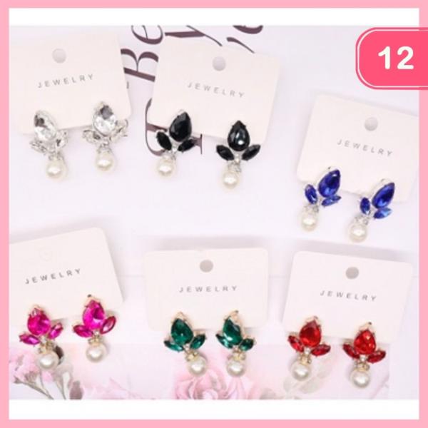 RHINESTONE PEARL POST EARRING (12 UNITS)
