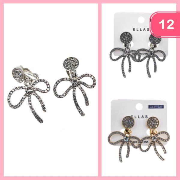 RHINESTONE BOW CLIP ON EARRINGS (12 UNITS)