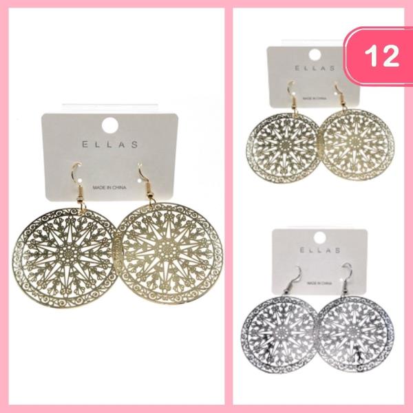 ROUND METAL DANGLE EARRINGS (12 UNITS)