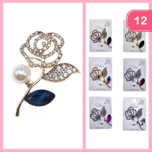 RHINESTONE ROSE BROOCH (12 UNITS)