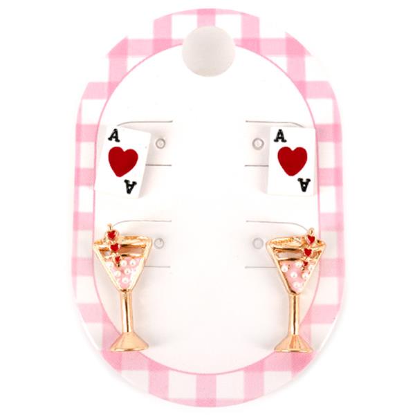 VALENTINES DAY CARD GLASS DANGLE EARRING  2 PAIR SET