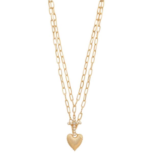 CROSS HEART PENDANT LAYERED CHAIN NECKLACE