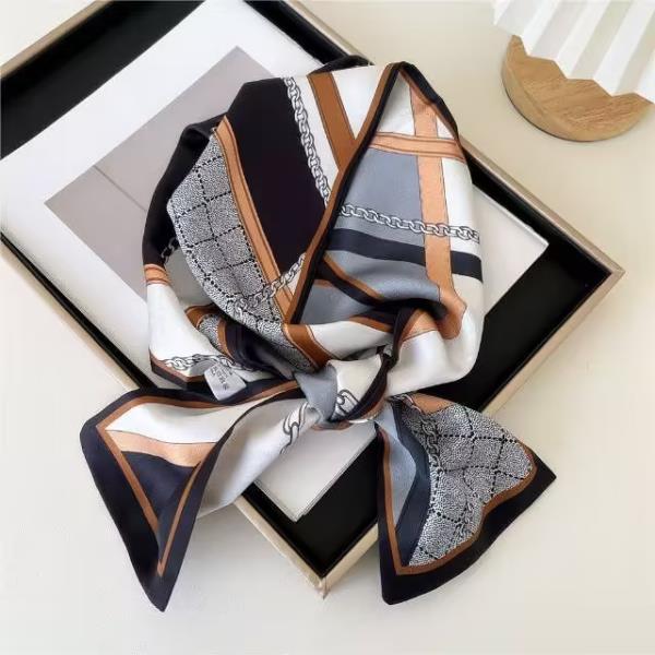 PATCHWORK PANEL MIX PATTERN SILKY BANDANA SQUARE NECK SCARF