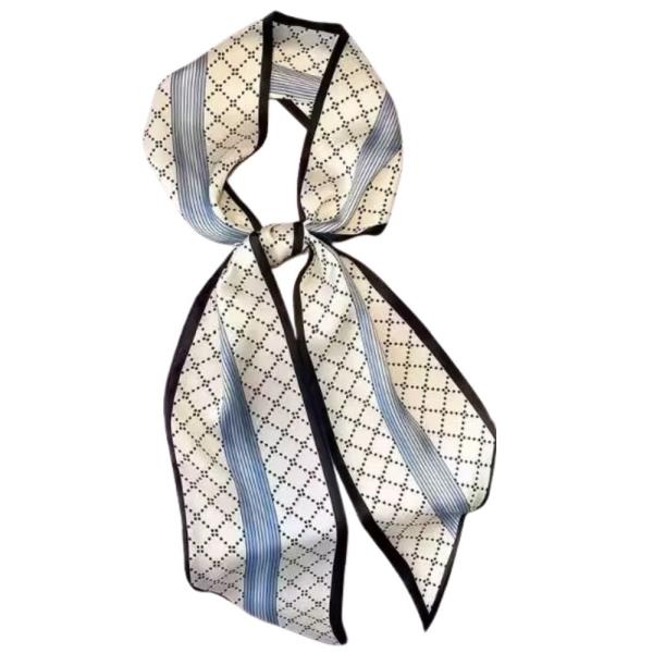 GEOMETRIC GRID BORDER PATTERN SILKY BANDANA SQUARE NECK SCARF