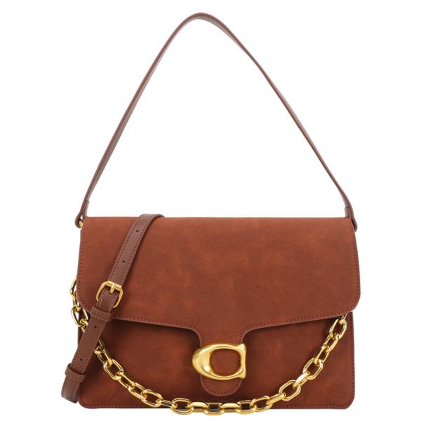 CHAIN DETAIL SUEDE METAL BUCKLE SHOULDER BAG