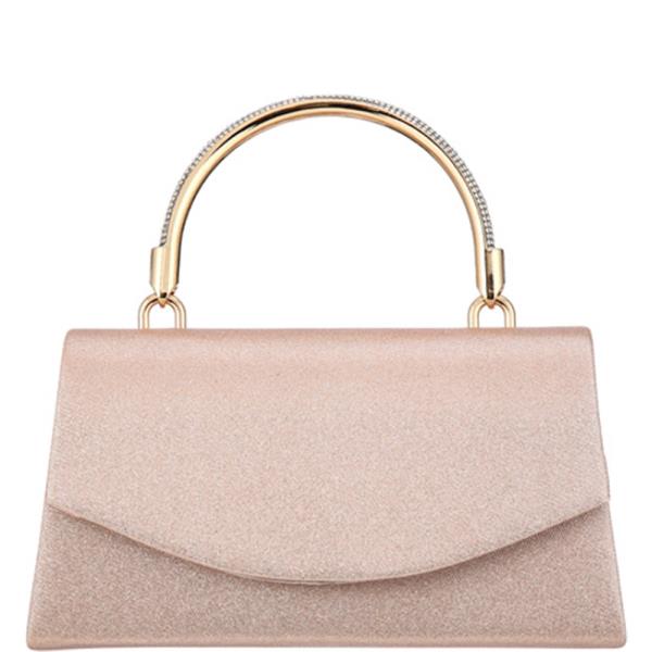 CURVED FLAP METAL HANDLE EVENING CLUTCH BAG