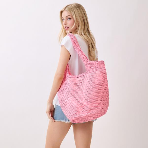 ROUND BOTTOM HANDMADE STRAP WOVEN STRAW TOTE BAG