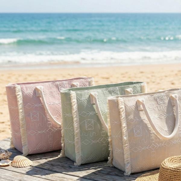 BOHO GEOMETRIC ELEPHANT PRINT FRINGE TOTE BAG