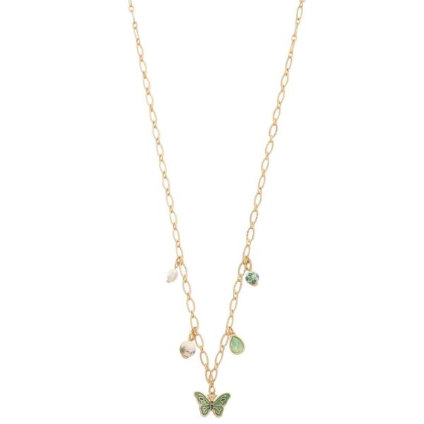BUTTERFLY MULTI CHARM STATION NECKLACE