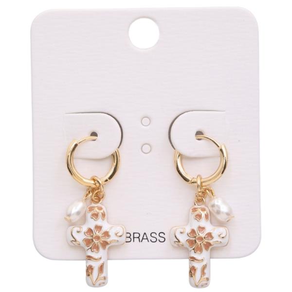 FILIGREE PATTERN CROSS HUGGIE HOOP EARRING