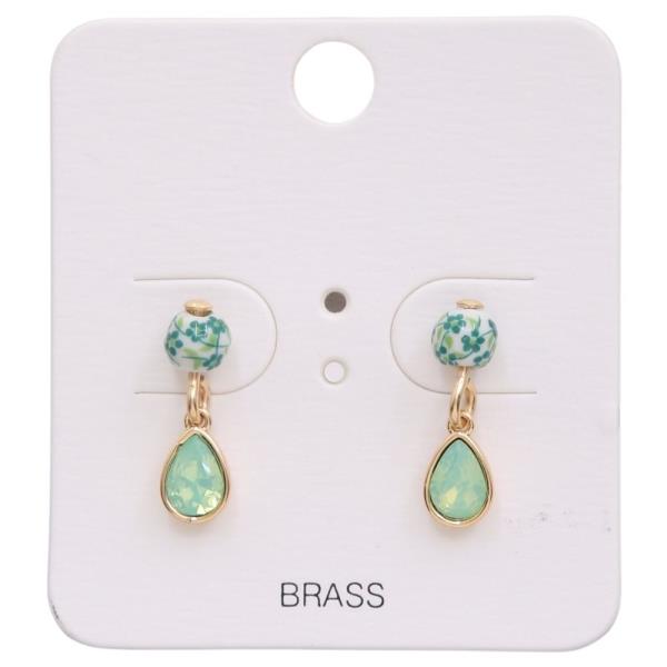 CERAMIC BEAD TEARDROP LINK DANGLE EARRING