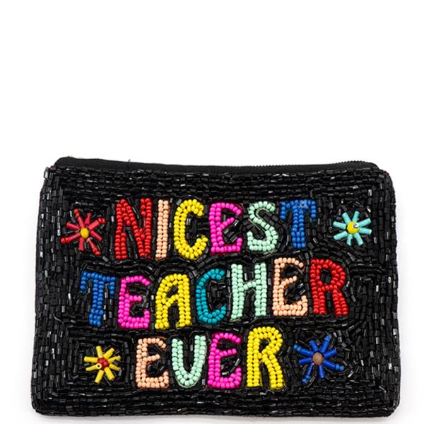 SEED BEAD NICEST TEACHER EVER COIN PURSE BAG