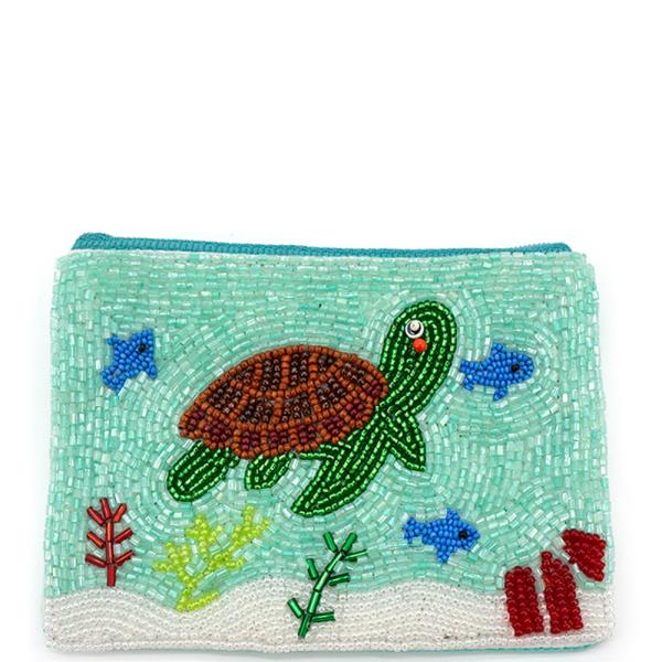 SEED BEAD SEA LIFE TURTLE COIN PURSE BAG
