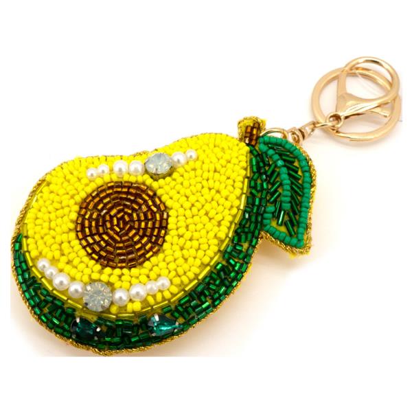 SEED BEAD AVOCADO CHARACTER BAG CHARM KEYCHAIN