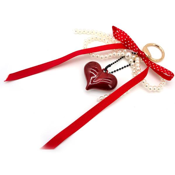SEED BEAD HEART RIBBON PEARL BAG CHARM KEYCHAIN