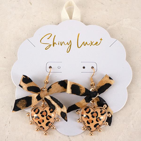 LEOPARD RIBBON HEART DANGLE EARRING