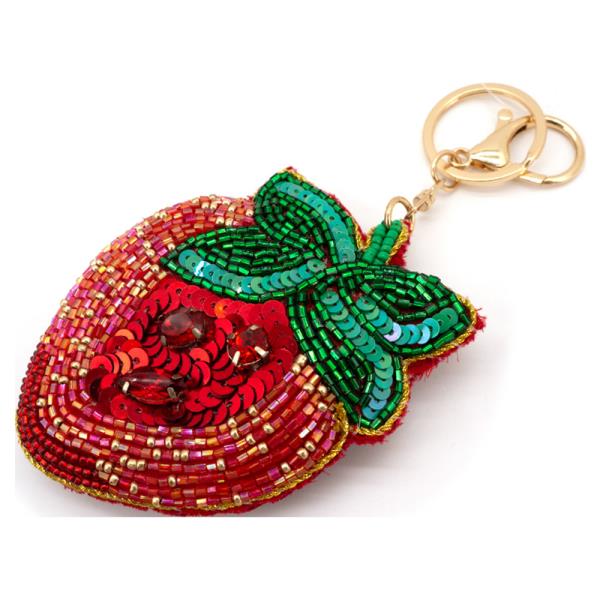 SEED BEAD STRAWBERRY CHARACTER BAG CHARM KEYCHAIN