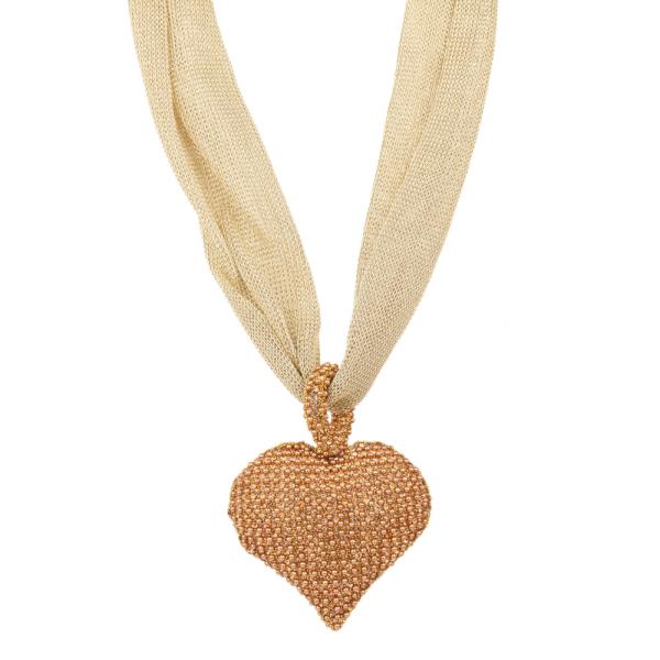 FABRIC RHINESTONE HEART NECKLACE