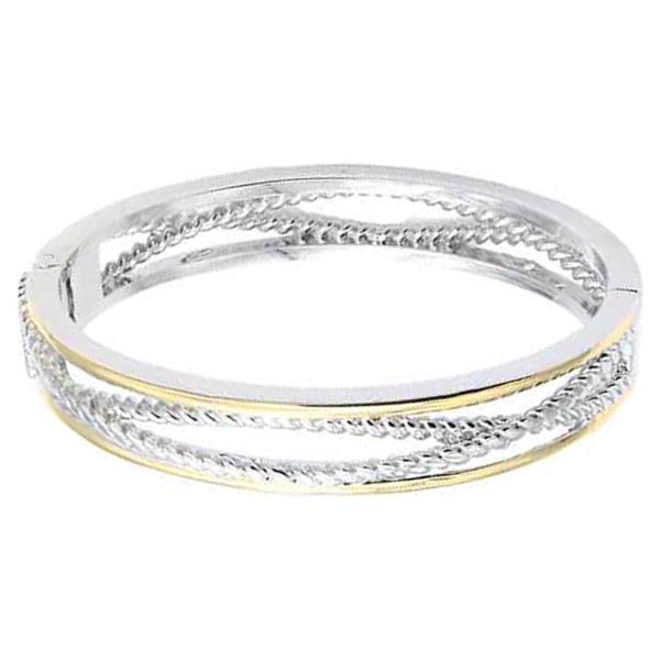 14K GOLD PLATED 2-TONES HINGED BANGLES BRACELET