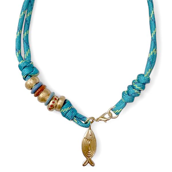 BEADED CORD FISH PENDANT NECKLACE