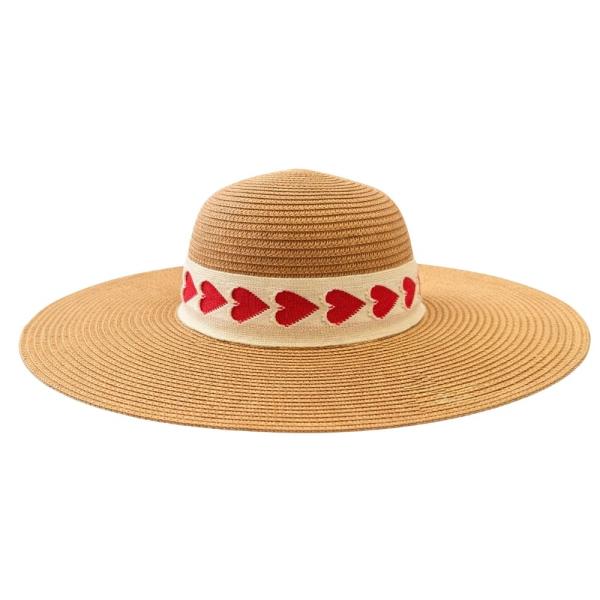 STRAW HEART BAND SUN FLOPPY HAT