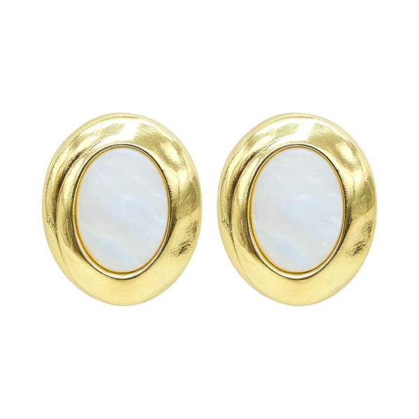 METAL OVAL INLAY STUD EARRING