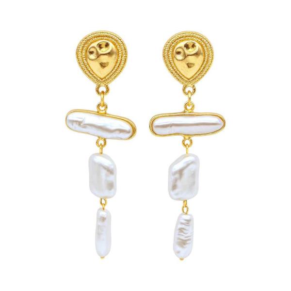 METAL BAR LINK PEARL DANGLE EARRING