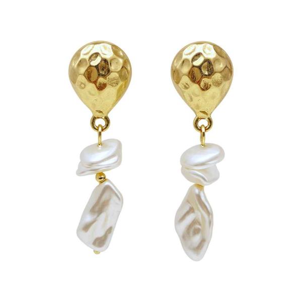 METAL ORGANIC DROP PEARL DANGLE EARRING