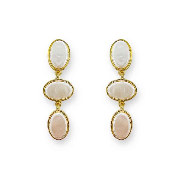 METAL OVAL INLAY DROP EARRING