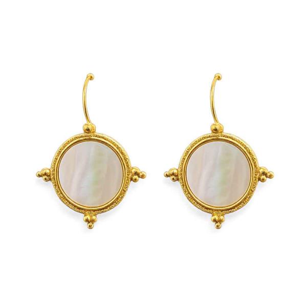 METAL ROUND INLAY DANGLE EARRING