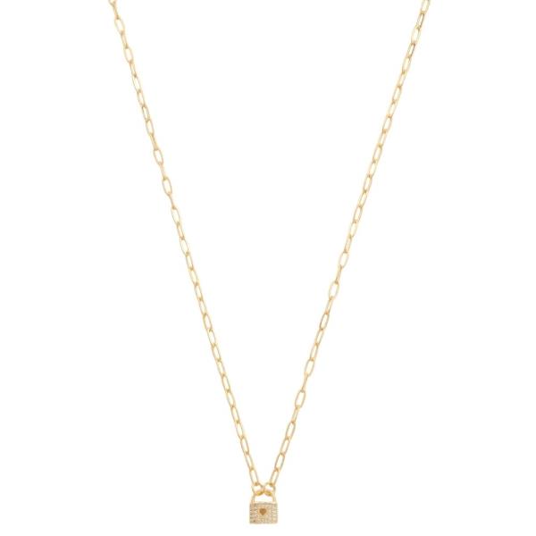 SODAJO RHINESTONE LOCK GOLD DIPPED NECKLACE