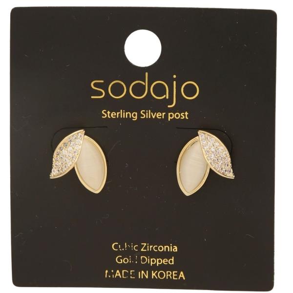 SODAJO LEAF SHAPE CZ GOLD DIPPED STUD EARRING