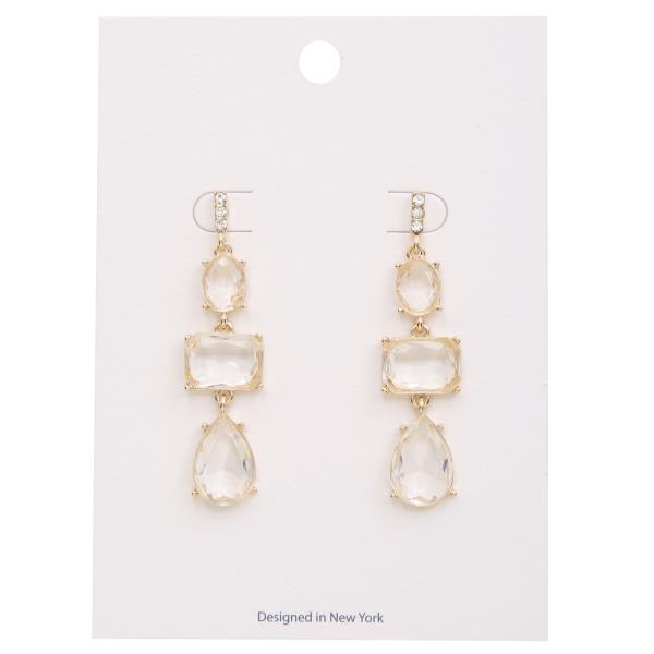 CRYSTAL TEARDROP RECTANGLE LINK DANGLE EARRING