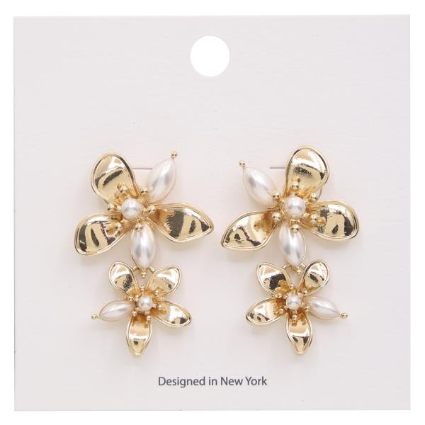 CRYSTAL METAL FLOWER LINK DANGLE EARRING