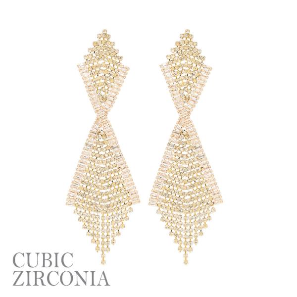 CUBIC ZIRCONIA RHINESTONE CROSS TASSEL EARRING