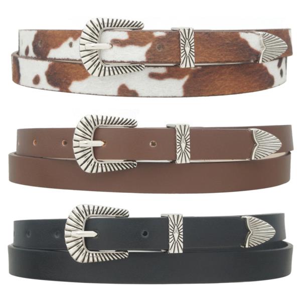RIBBED WESTERN COW SKINNY TRIO BELT