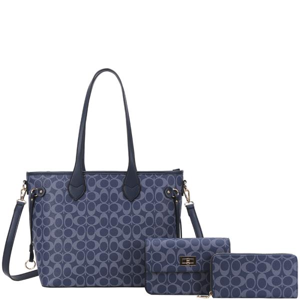 3IN1 OVAL PATTERN PRINT TOTE W CROSSBODY AND WALLET SET