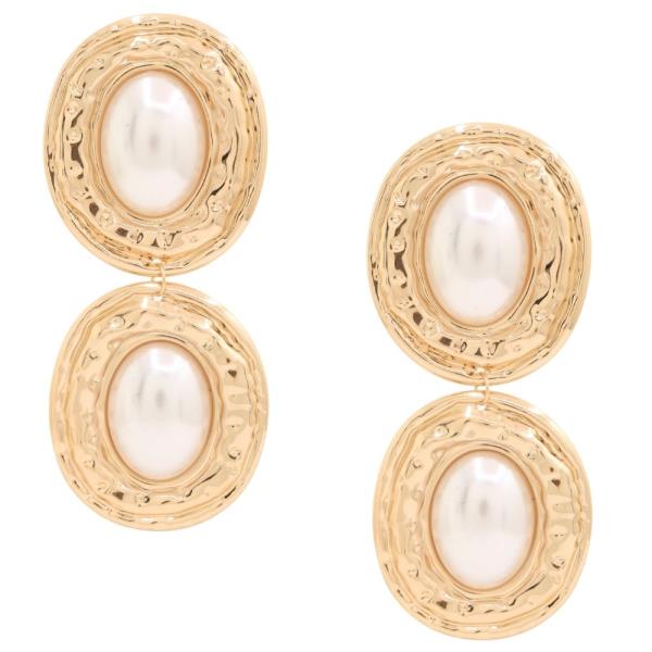 TWO TONE OVAL LINK METAL DANGLE EARRING